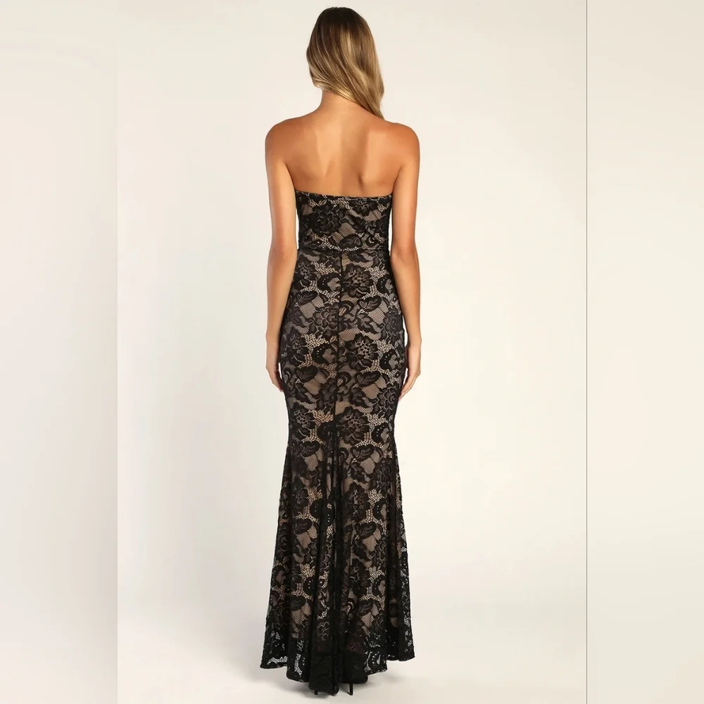 Lulus Sexy Sophistication Black Lace Strapless Trumpet Maxi Dress S Wedding Prom - Picture 4 of 10